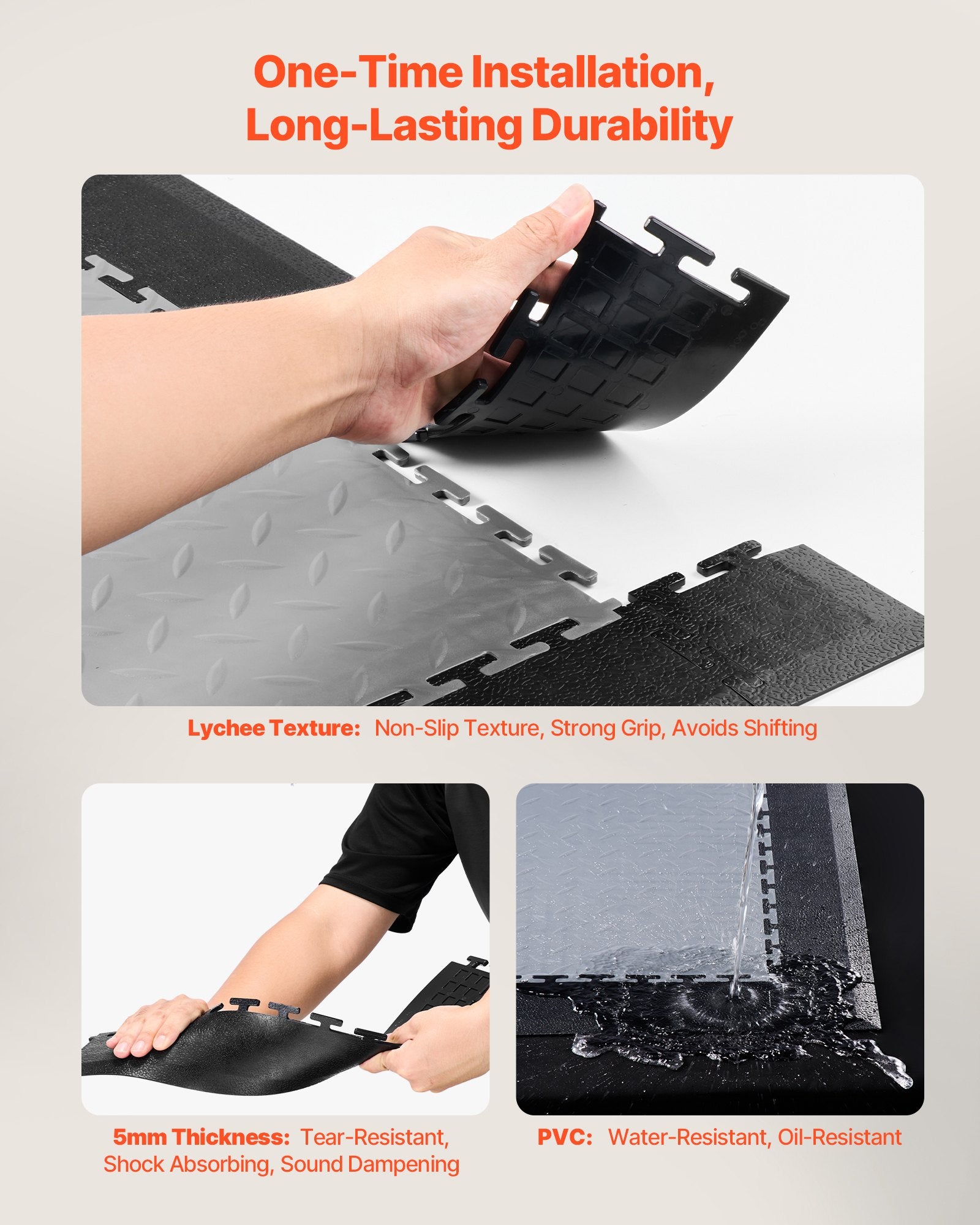 Sturdy PVC Garage Floor Edge Kit - 12 Edges & 4 Corners, Slip-Resistant, Fits 4-Sided Interlocking Mats, Black, Easy Maintenance