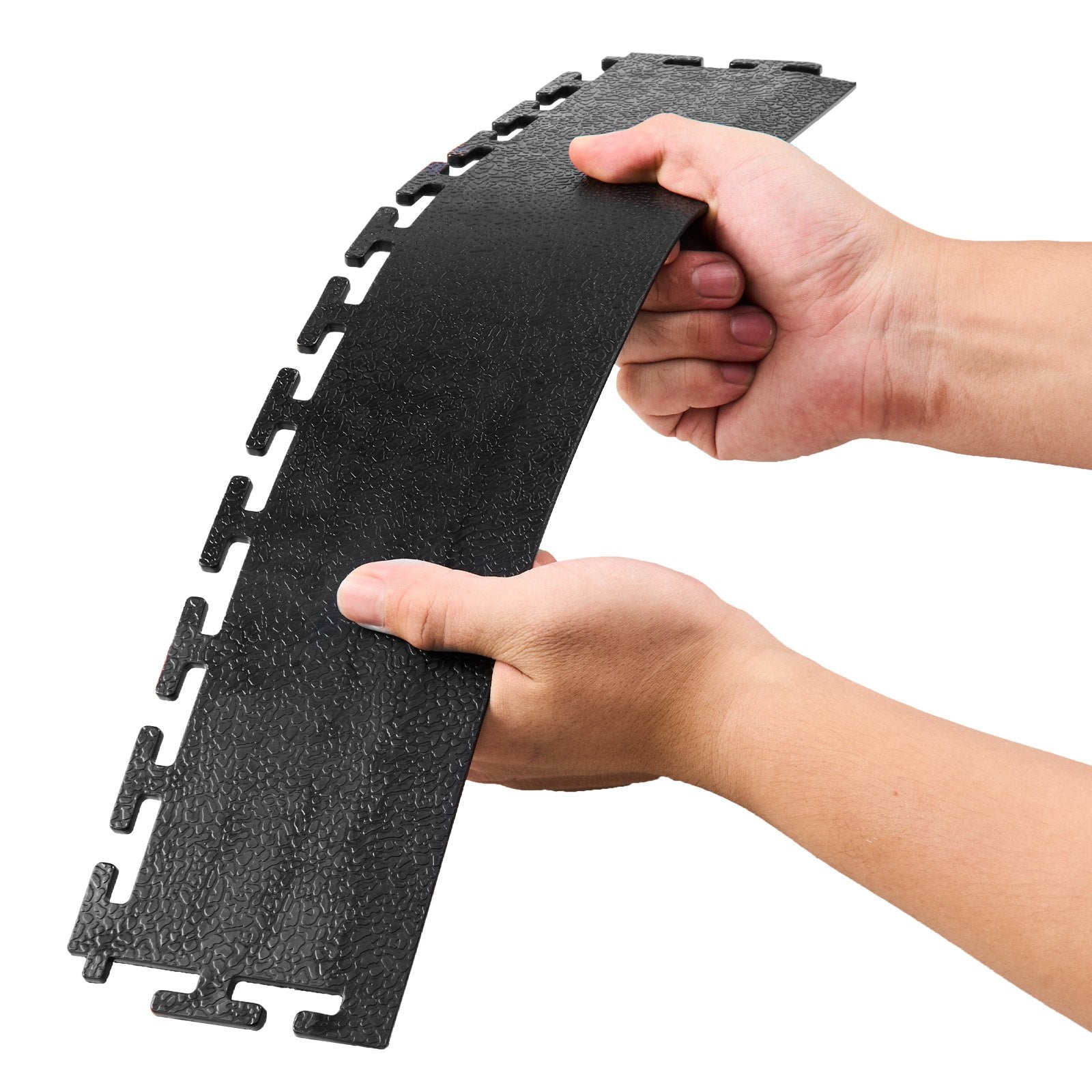Sturdy PVC Garage Floor Edge Kit - 12 Edges & 4 Corners, Slip-Resistant, Fits 4-Sided Interlocking Mats, Black, Easy Maintenance