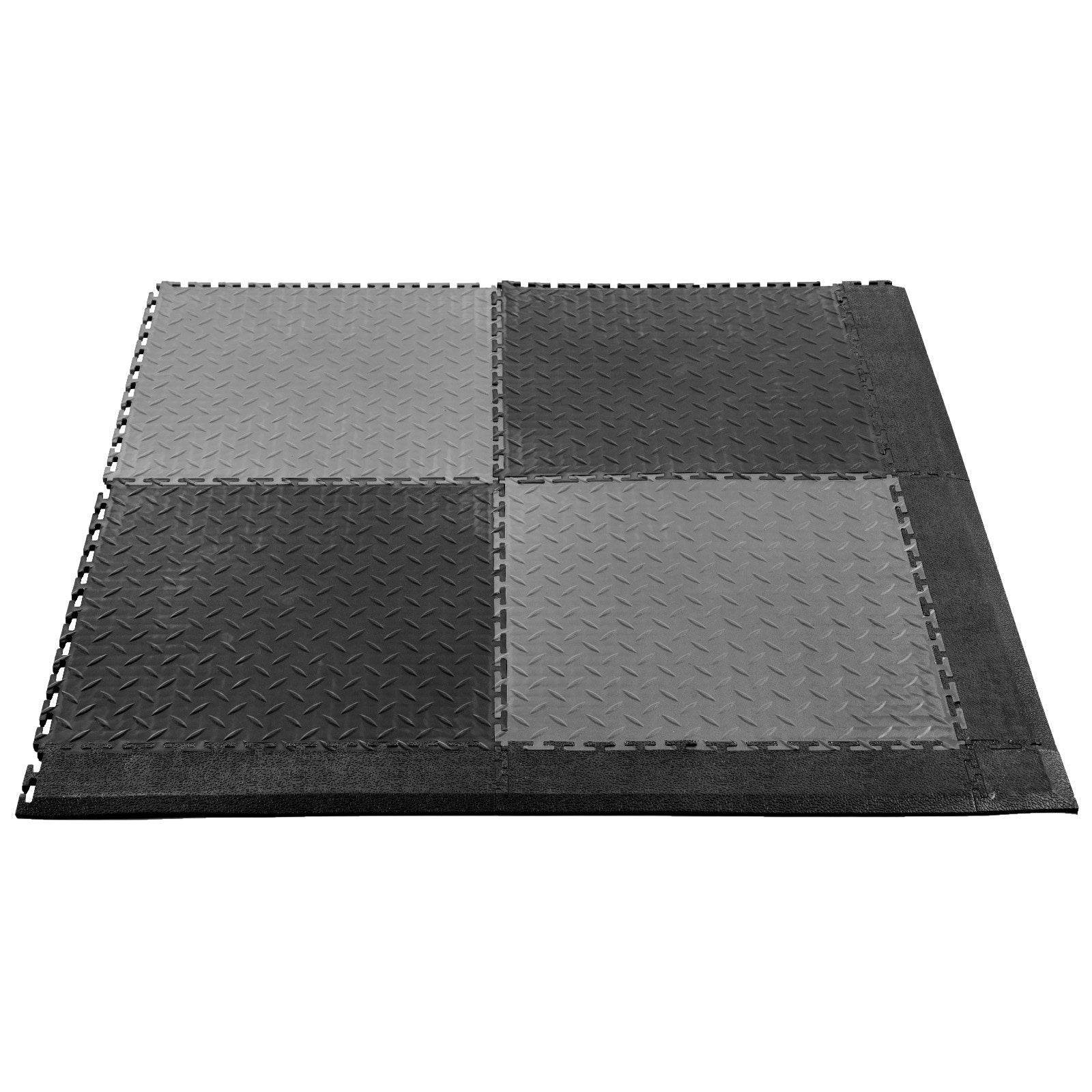 Sturdy PVC Garage Floor Edge Kit - 12 Edges & 4 Corners, Slip-Resistant, Fits 4-Sided Interlocking Mats, Black, Easy Maintenance