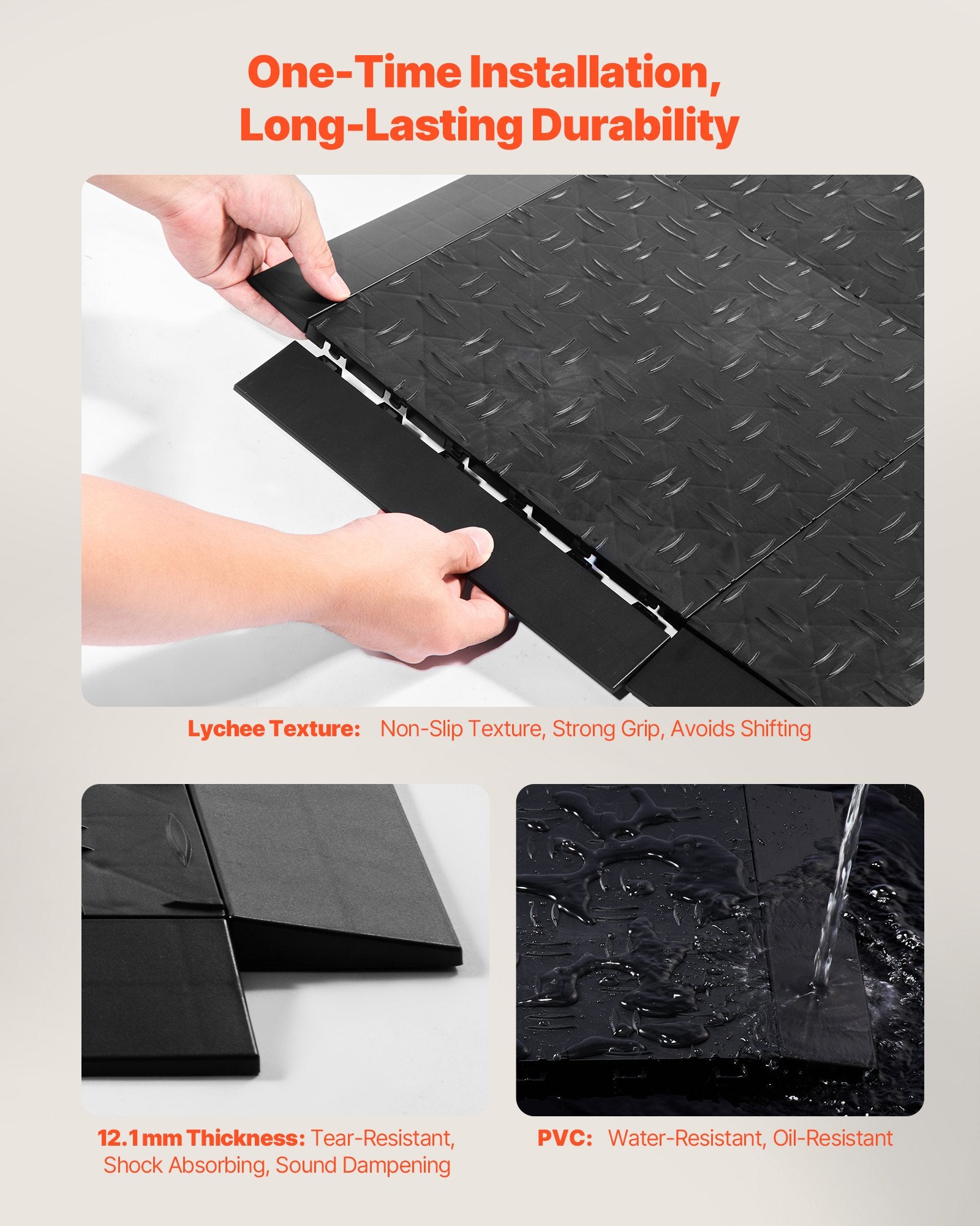 15 PCS Modular Garage Floor Edge Kit - Sturdy Slip-Resistant PP, Easy Assembly for Upgraded 6-Lock Mats, Black, Non-Slip, Stain-Resistant, Durable