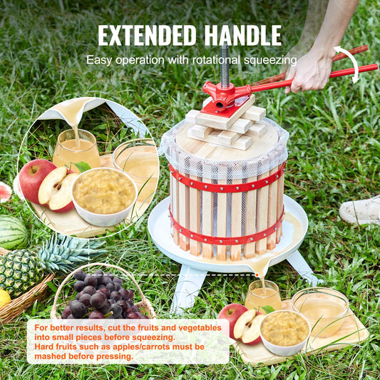 Solid Wood Fruit Wine Press, 2.98 Gal Capacity, Manual Juice Maker for Cider, Apple, Grape, Tincture, Olive Oil & More in Kitchen