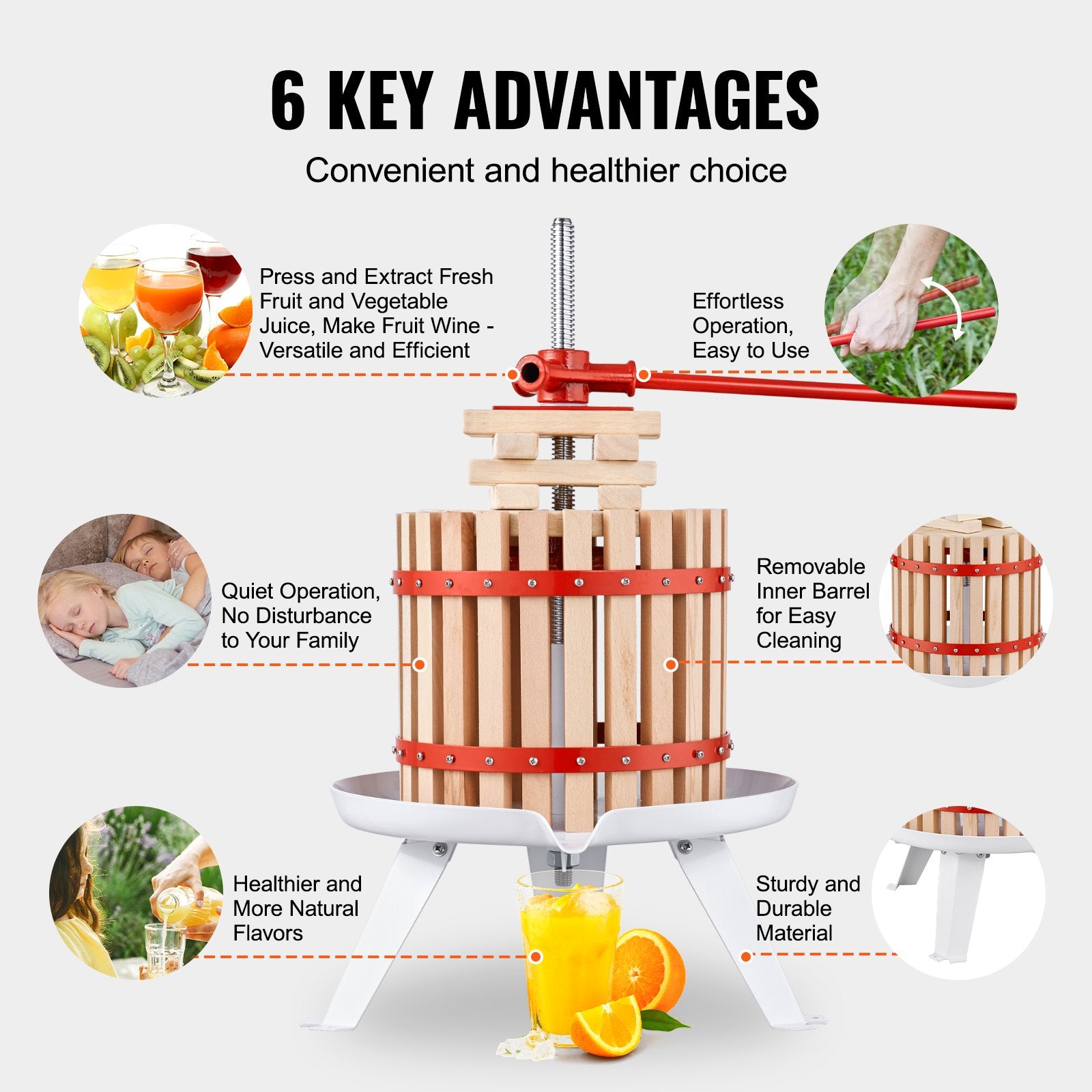 Solid Wood Fruit Wine Press, 2.98 Gal Capacity, Manual Juice Maker for Cider, Apple, Grape, Tincture, Olive Oil & More in Kitchen