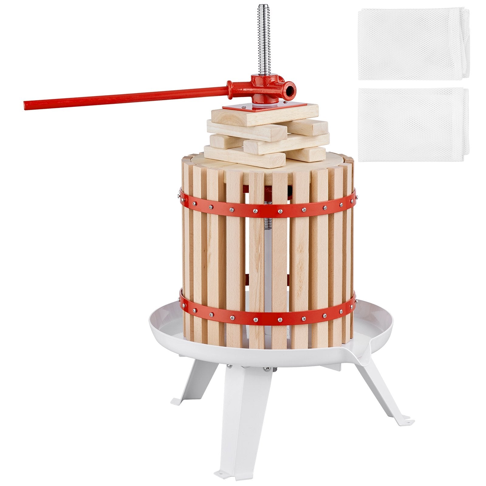 Manual Fruit Wine and Juice Press - 1.6 Gal Capacity, Solid Wood Basket, Perfect for Apple, Grape, Cider, Vegetable, Olive Oil, and Honey Making