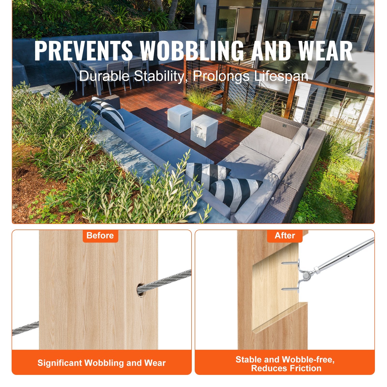 T316 Stainless Steel Cable Railing Kit for Wood Posts, 1/8" Wire Rope, Adjustable 0-180° Angle, Easy Install, Marine Grade, 10 Pack, Durable & Versatile