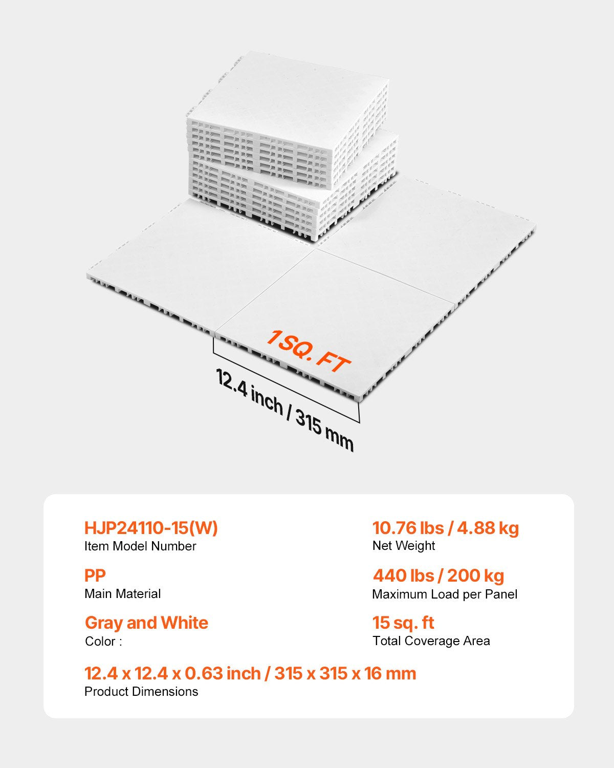 Versatile Interlocking Dryland Hockey Floor Tiles, 15 Pcs - Durable Training Surface for Shooting, Dance, & Sports (Ash Gray, 15 sq. ft/Box)