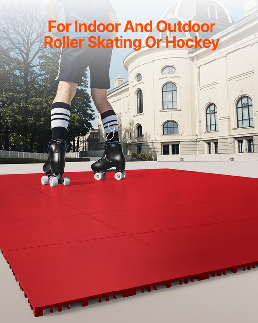 Versatile Red Dryland Hockey Floor Mat Tiles - 8 Pack Interlocking 12"x12" Training Surface for Dance & Shooting, 8 sq. ft Coverage