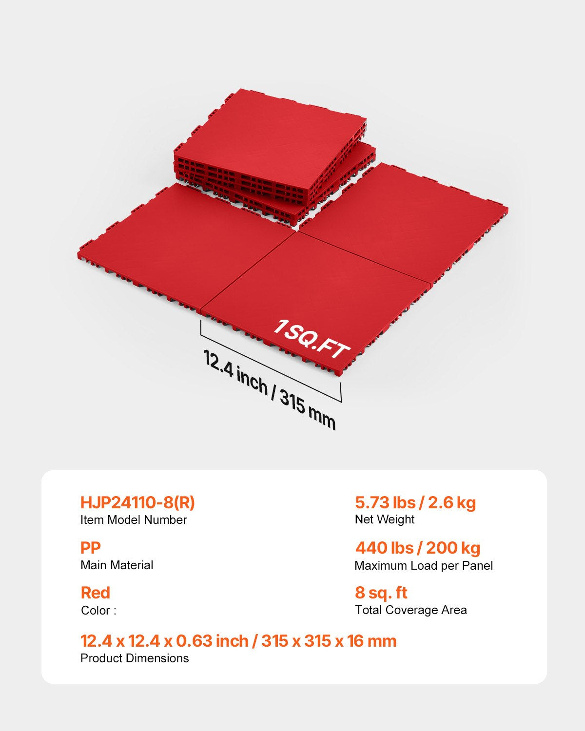 Versatile Red Dryland Hockey Floor Mat Tiles - 8 Pack Interlocking 12"x12" Training Surface for Dance & Shooting, 8 sq. ft Coverage