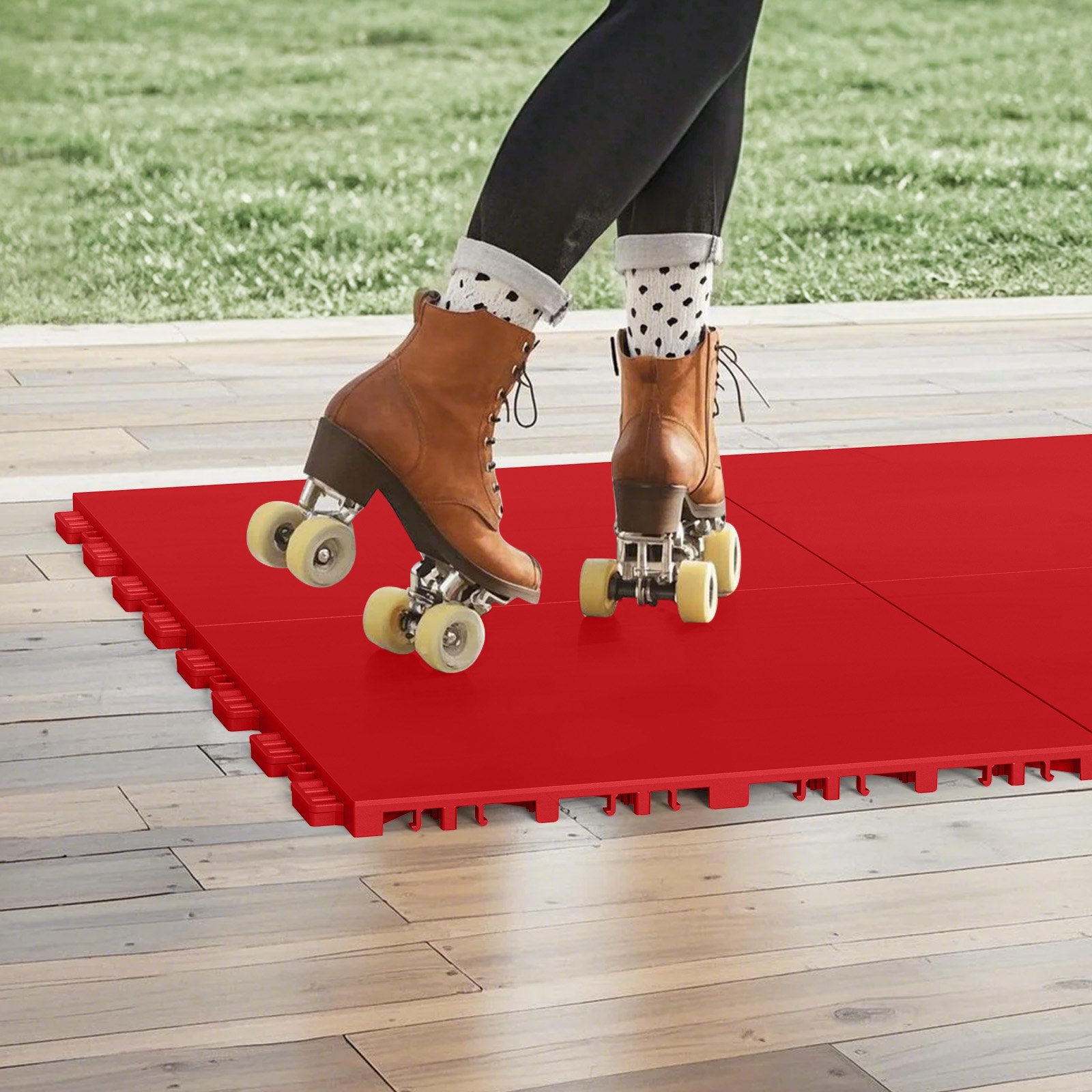 Versatile Red Dryland Hockey Floor Mat Tiles - 8 Pack Interlocking 12"x12" Training Surface for Dance & Shooting, 8 sq. ft Coverage