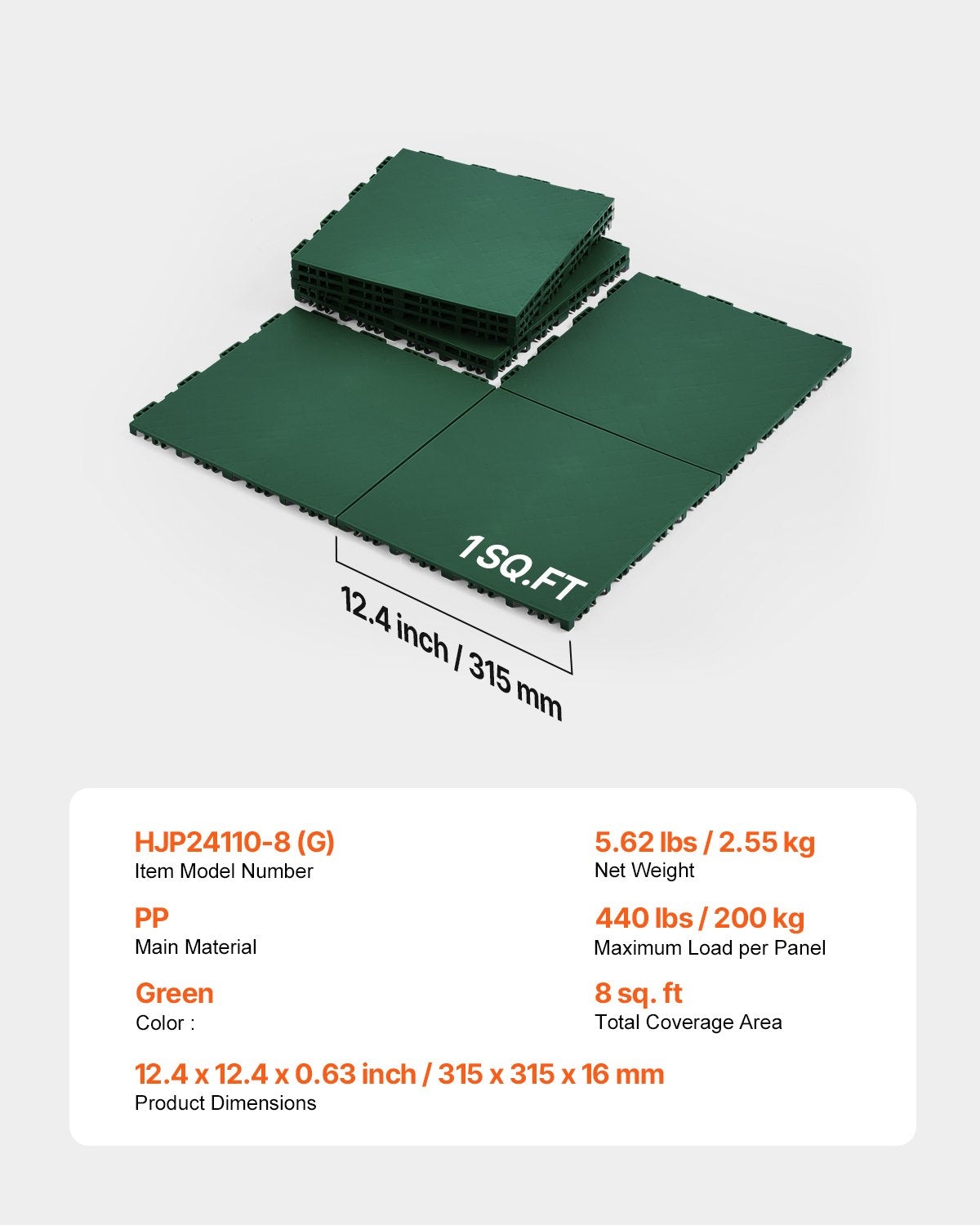 Versatile Dryland Tiles: Interlocking 12x12" Green Floor Mat for Hockey, Dance, Training, Shooting Board - 8 Pcs, 8 sq. ft Coverage