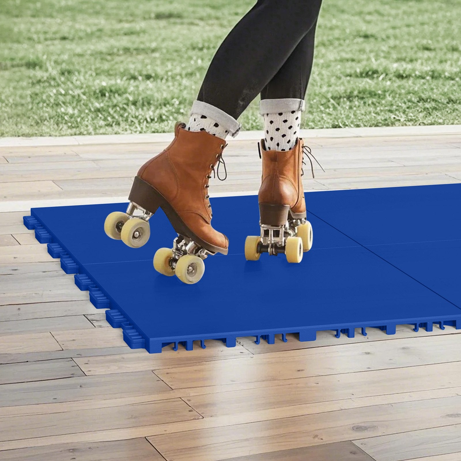 Interlocking Dryland Hockey Floor Mat Tiles, 12"x12" Blue Set for Versatile Training, Dance, Shooting Board, 8 Sq. Ft Coverage