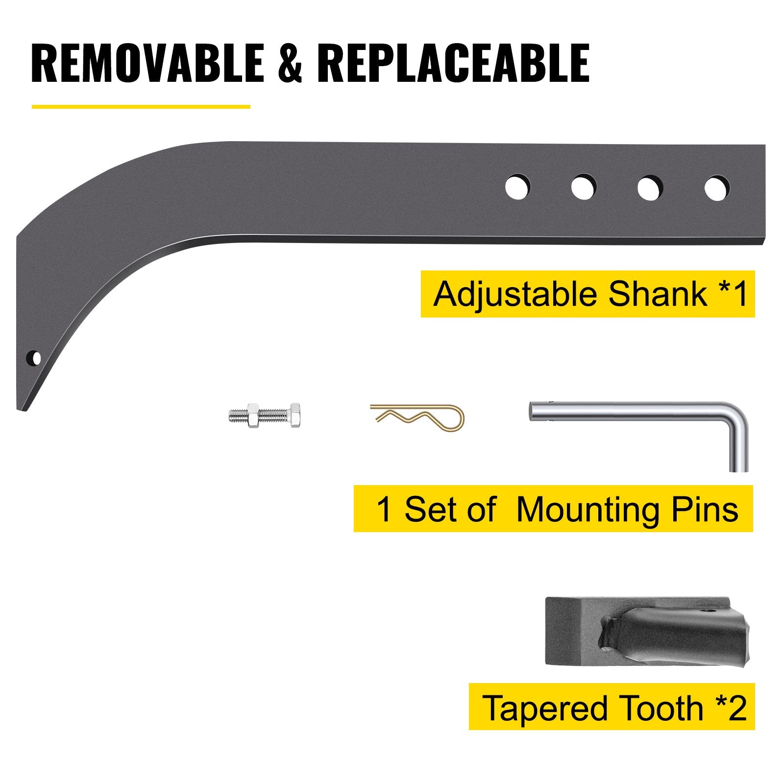 18'' Box Blade Scarifier Shank with 4 Adjustable Holes, Removable Tapered Teeth, Heavy-Duty Ripper for Digging, Plowing, Replacement