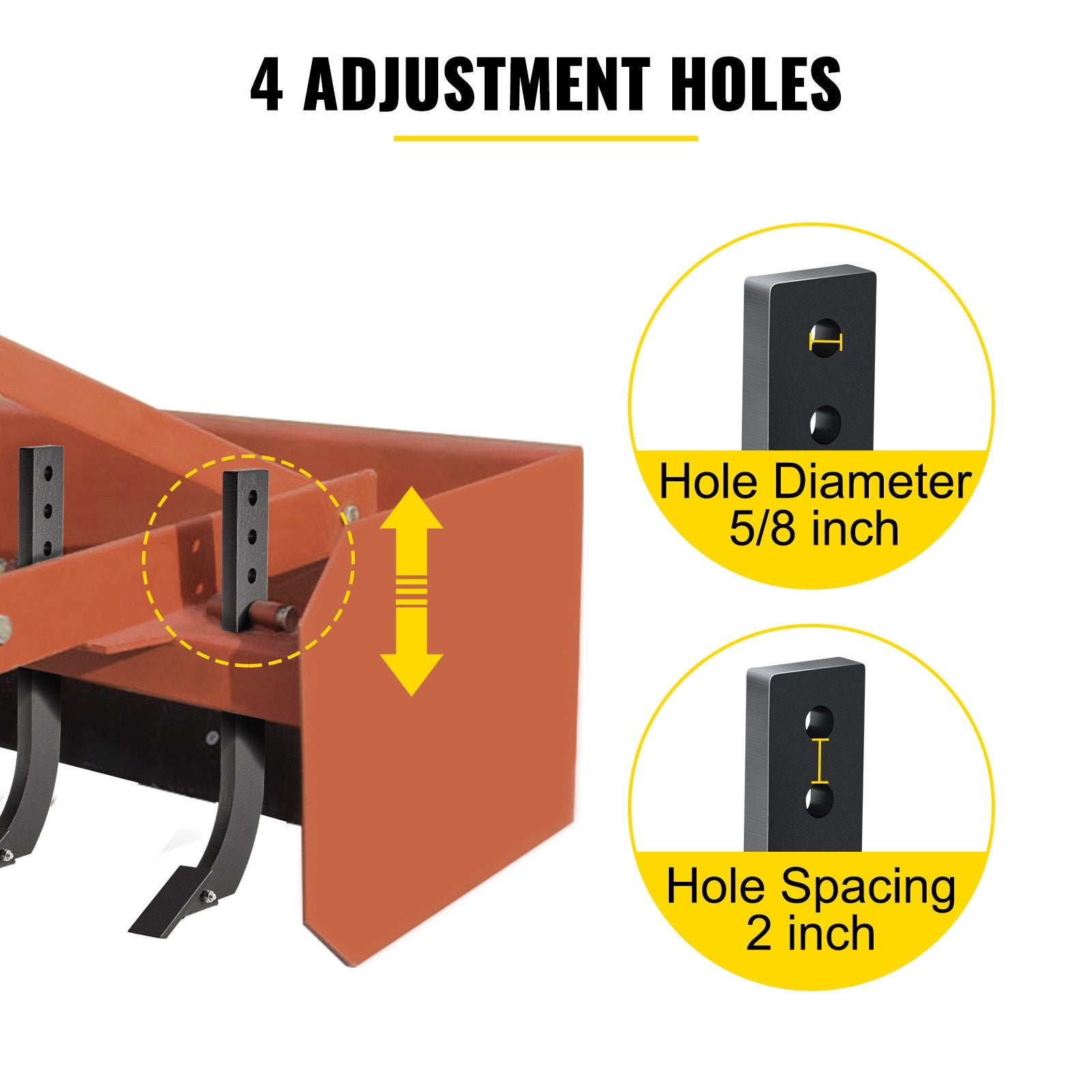 46.4cm Box Blade Scarifier Shank with 4 Holes, Removable Tapered Teeth and Pins, Adjustable Ripper for Digging and Plowing, 5PCS Carbon Steel Assembly