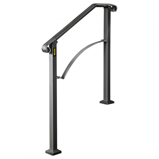 VEVOR Handrail Arch #2 Fits 2 or 3 Steps Matte Black Stair Rail Wrought Iron Handrail Black Transitional Hand railings for Concrete Steps or Wooden Stairs with Installation Kit