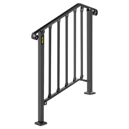 VEVOR Handrail Picket #2 Fits 2 or 3 Steps Matte Black Stair Rail Wrought Iron Handrail Black Transitional Hand railings for Concrete Steps or Wooden Stairs with Installation Kit