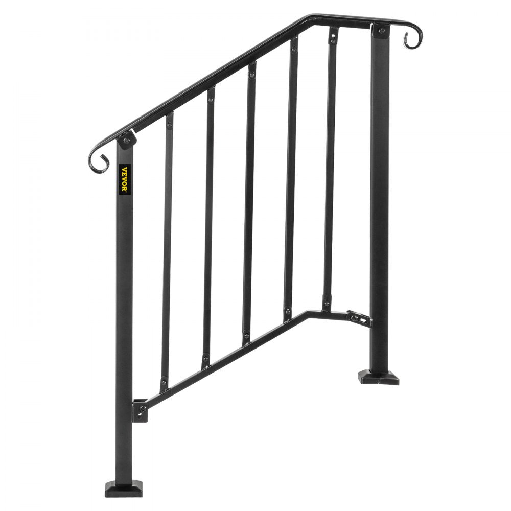 VEVOR Handrail Picket #2 Fits 2 or 3 Steps Matte Black Stair Rail Wrought Iron Handrail Black Transitional Hand railings for Concrete Steps or Wooden Stairs with Installation Kit