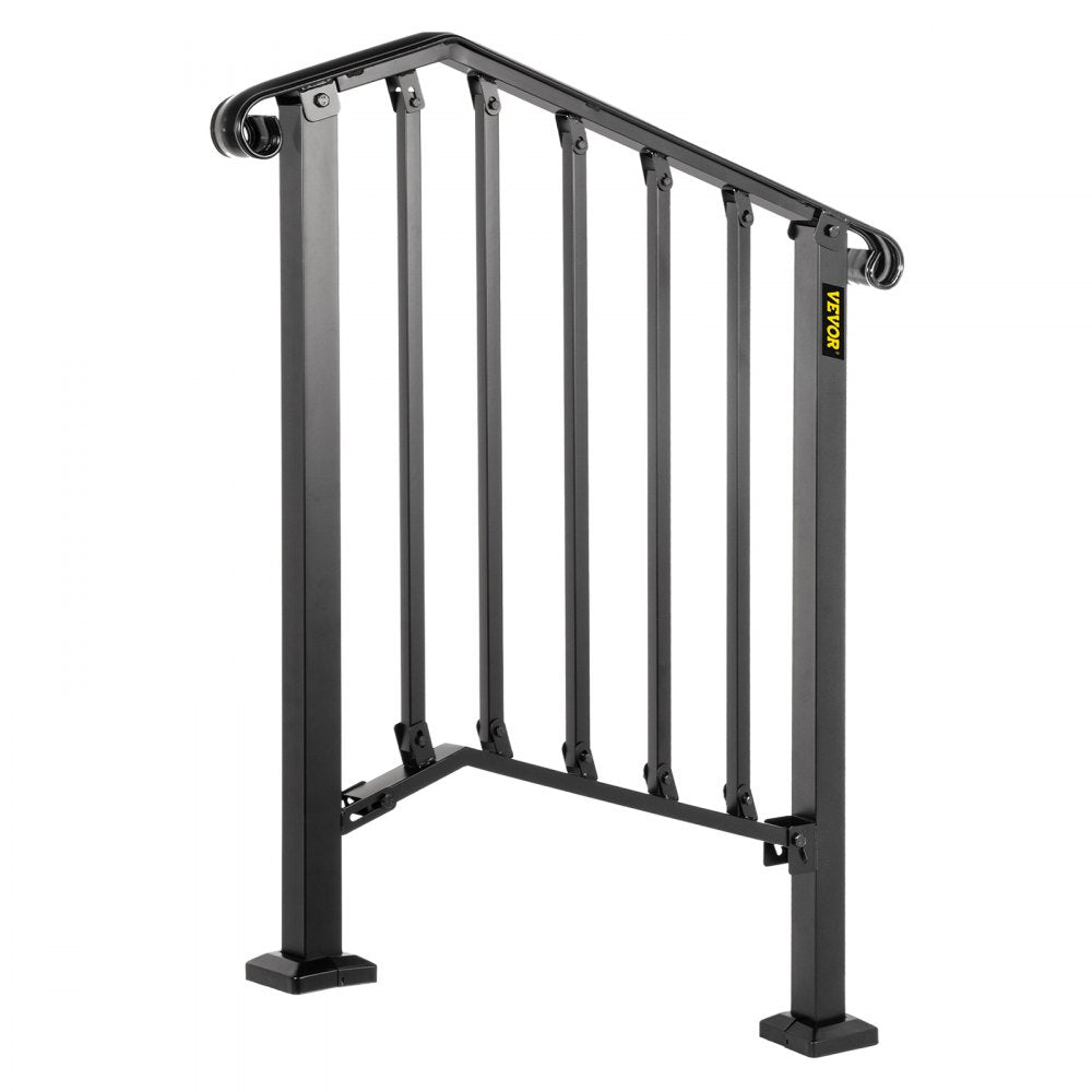 VEVOR Handrail Picket #2 Fits 2 or 3 Steps Matte Black Stair Rail Wrought Iron Handrail Black Transitional Hand railings for Concrete Steps or Wooden Stairs with Installation Kit