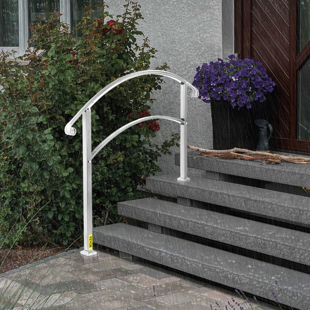Matte White Wrought Iron Handrail Kit for 1 to 3 Outdoor Steps with Easy Installation