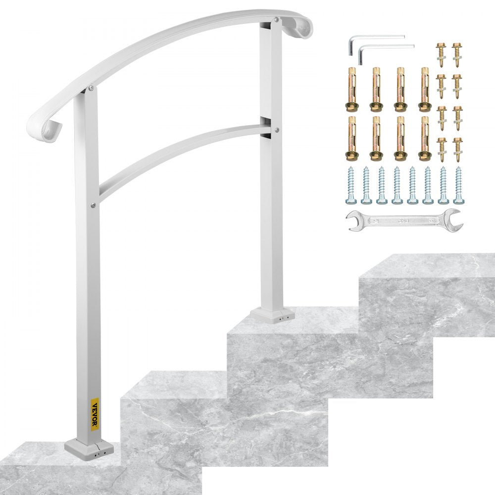 Matte White Wrought Iron Handrail Kit for 1 to 3 Outdoor Steps with Easy Installation