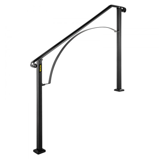 VEVOR Handrails for Outdoor Steps, Fit 3 or 4 Steps Outdoor Stair Railing, Arch#3 Wrought Iron Handrail, Flexible Porch Railing, Black Transitional Handrails for Concrete Steps or Wooden Stairs