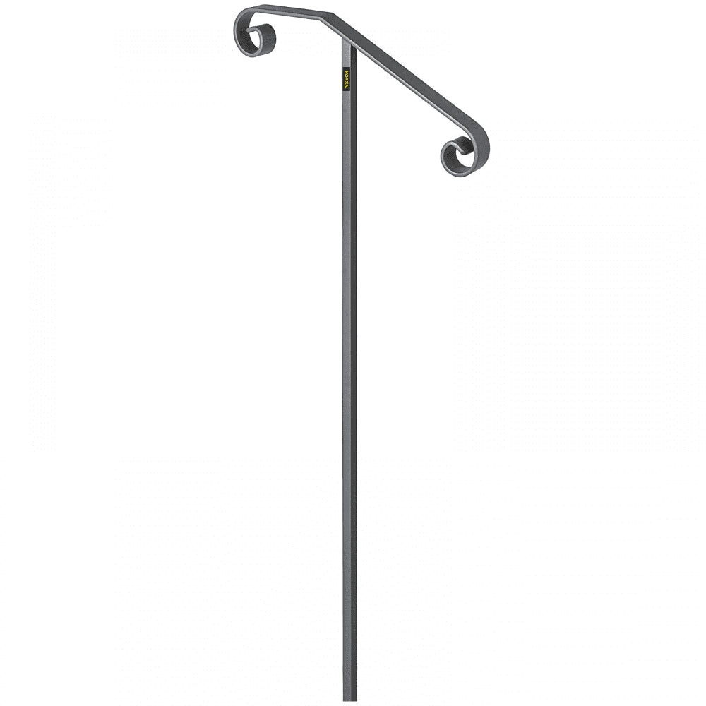 VEVOR Single Post Handrail Wrought Iron Post Mount Step Grab Supports in Ground Long Post Fits 1 or 2 Steps Grab Rail Single Post Railing (Gray)