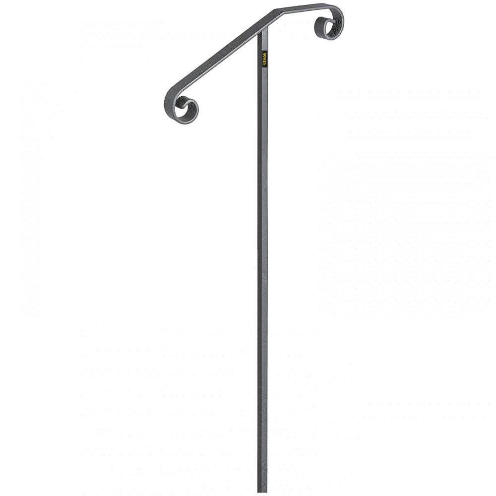 VEVOR Single Post Handrail Wrought Iron Post Mount Step Grab Supports in Ground Long Post Fits 1 or 2 Steps Grab Rail Single Post Railing (Gray)