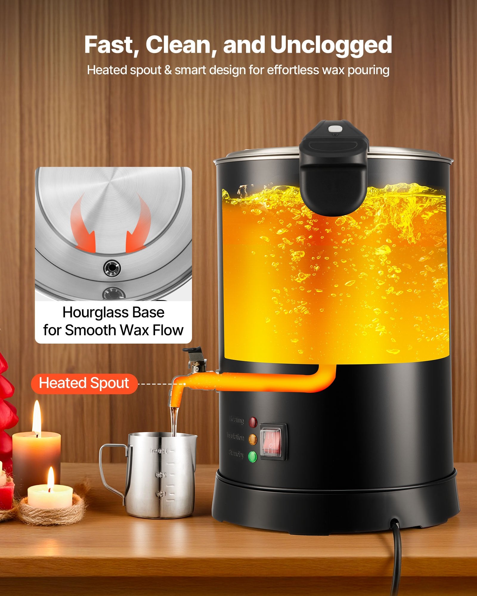 10.6 Qt Wax Melter for Candle & Soap Making - Fast Heating, Easy Pour Spout, Temperature Control, Non-Stick Hourglass Base, Black Electric Melting Pot