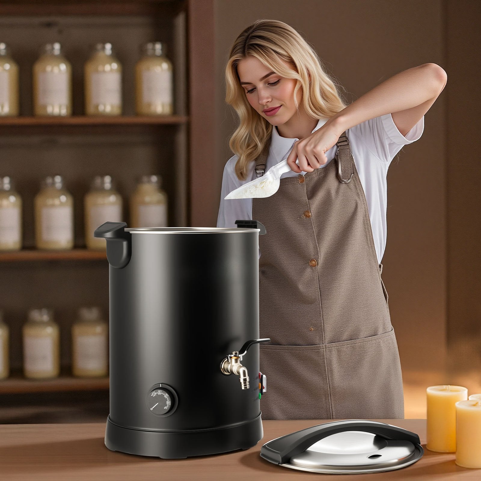 10.6 Qt Wax Melter for Candle & Soap Making - Fast Heating, Easy Pour Spout, Temperature Control, Non-Stick Hourglass Base, Black Electric Melting Pot