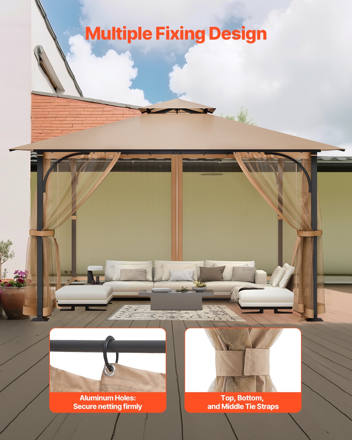 Universal 10x10x7 FT Gazebo Netting Replacement with Double Zipper, Durable 4-Panel Sidewalls for Outdoor Patio & Garden Canopy Screen