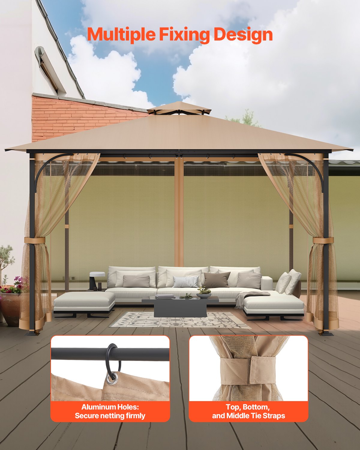 Universal 10x12 FT Gazebo Netting with Double Zipper—Durable Mesh Curtain for Patio, Garden, Midge Protection & Easy Maintenance