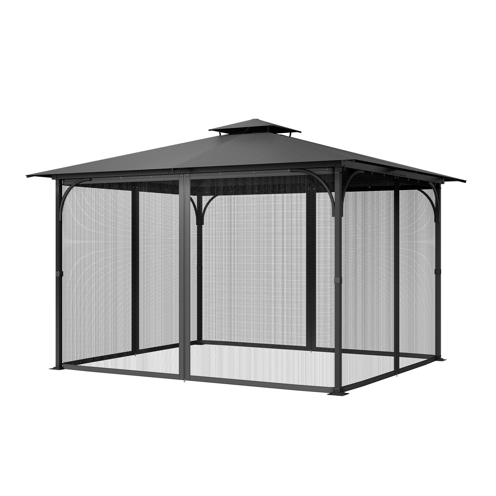 Universal Gazebo Netting Replacement for 10x13x6.8 FT, 4-Panel Mesh Sidewall with Double Zipper, Black Canopy Screen for Outdoor Patio Protection