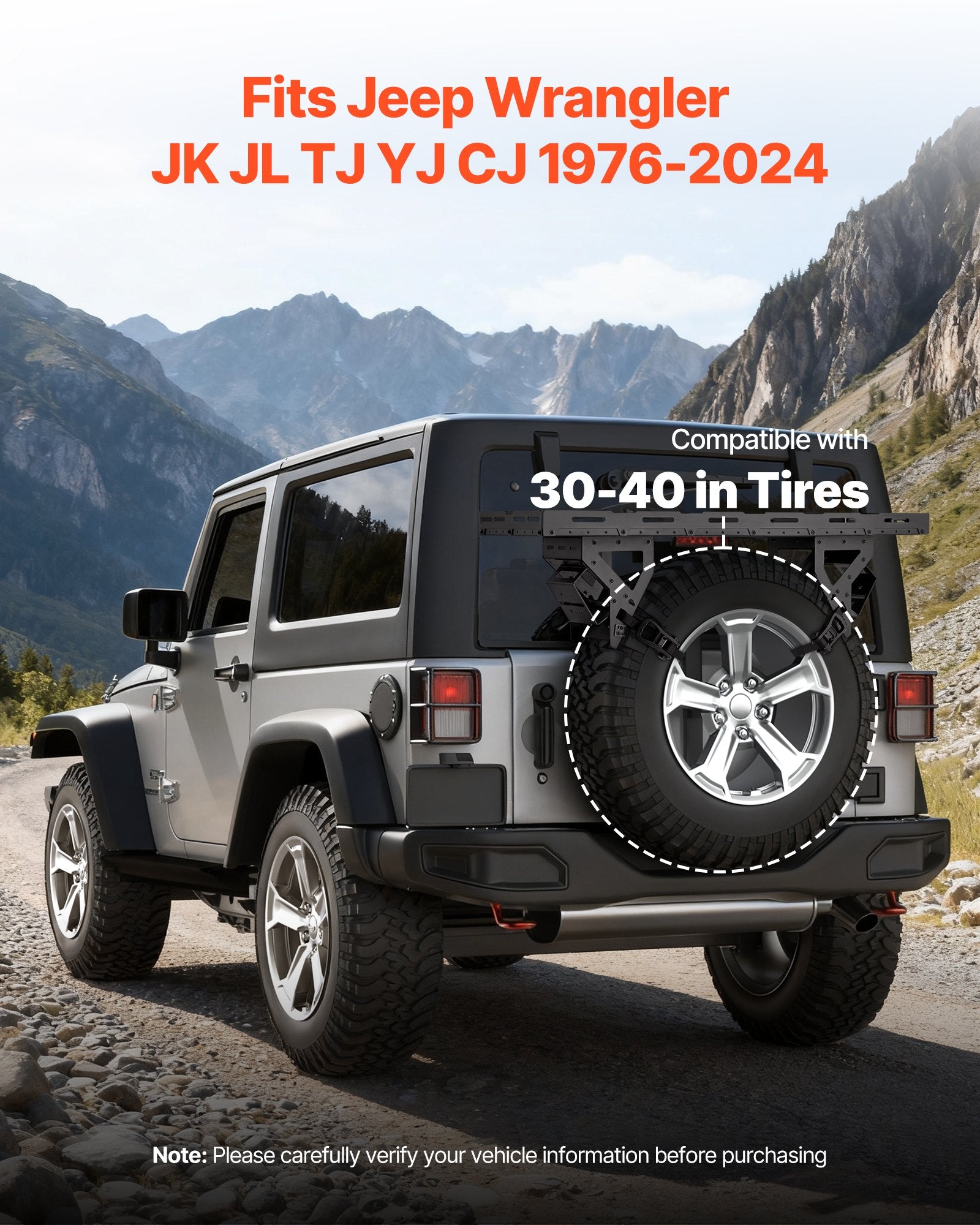 Heavy-Duty Spare Tire Cargo Basket for Jeep Wrangler 1976-2024, No-Drill Rack Tray for 30-40 Inch Tires, 80 lbs Capacity, Expanded Multi-Purpose Storage