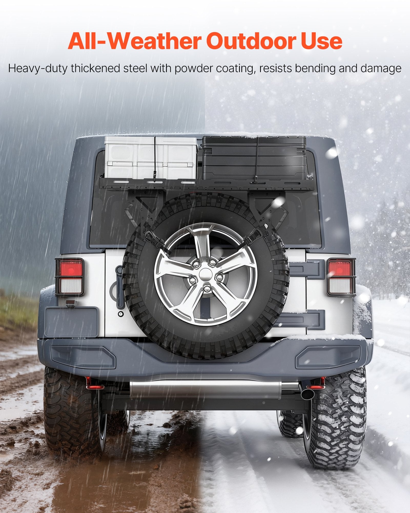 Heavy-Duty Spare Tire Cargo Basket for Jeep Wrangler 1976-2024, No-Drill Rack Tray for 30-40 Inch Tires, 80 lbs Capacity, Expanded Multi-Purpose Storage