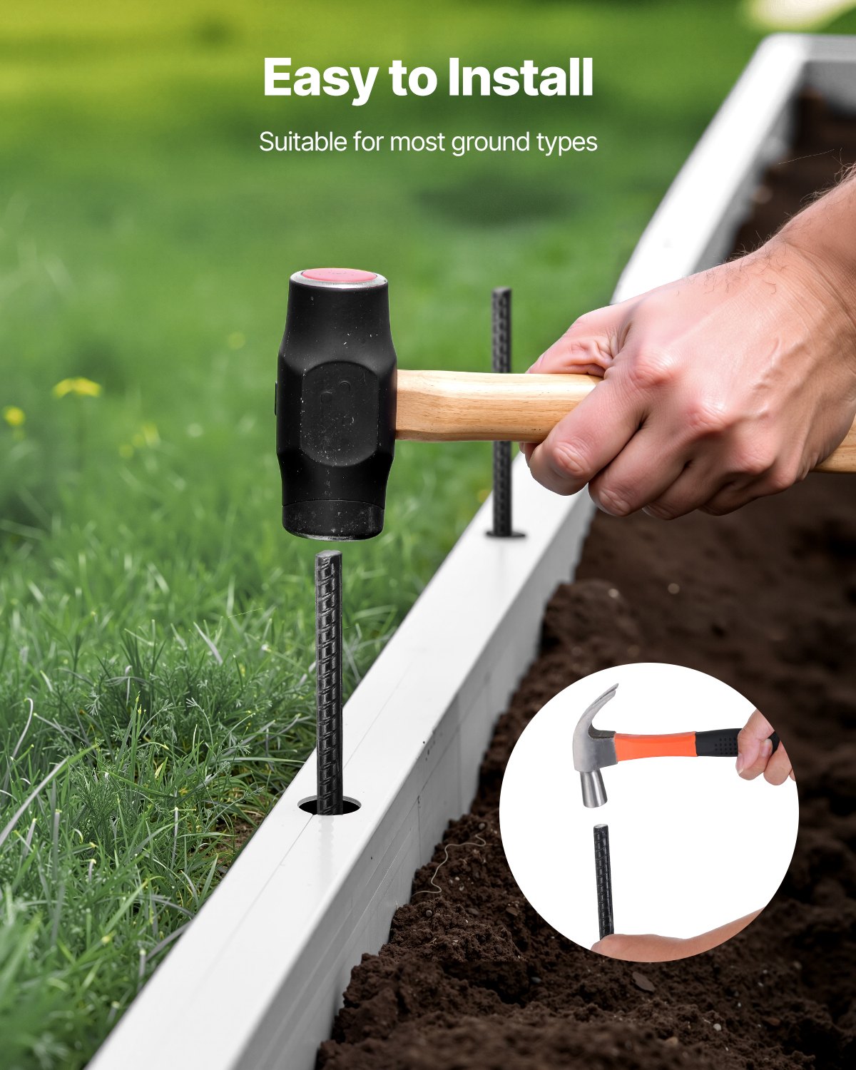 Heavy-Duty 24-Inch Rebar Stakes, 0.47" Galvanized Steel Ground Anchors with Chisel Point & Anti-Rust Coating for Gardening, Fences, Tents - 20 Pack