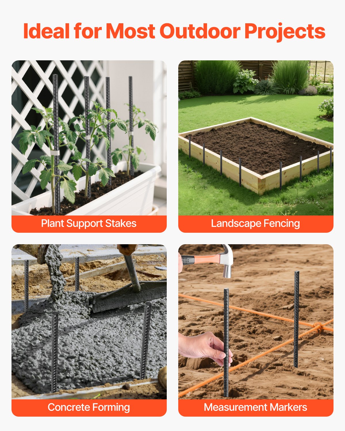 Heavy-Duty 24-Inch Rebar Stakes, 0.47" Galvanized Steel Ground Anchors with Chisel Point & Anti-Rust Coating for Gardening, Fences, Tents - 20 Pack