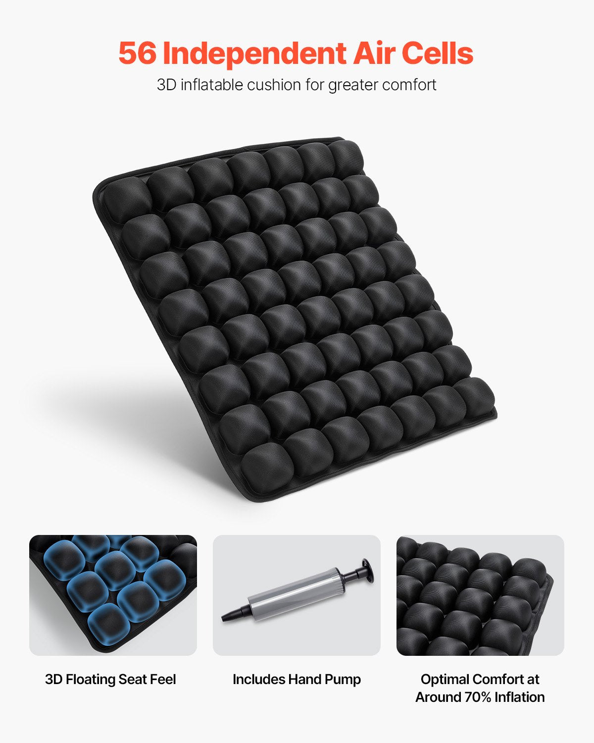 Ergonomic Inflatable Seat Cushion with 56 Air Cells for Pressure Relief - Lycra & TPU Pad for Wheelchair, Office, Travel, Car, Airplane