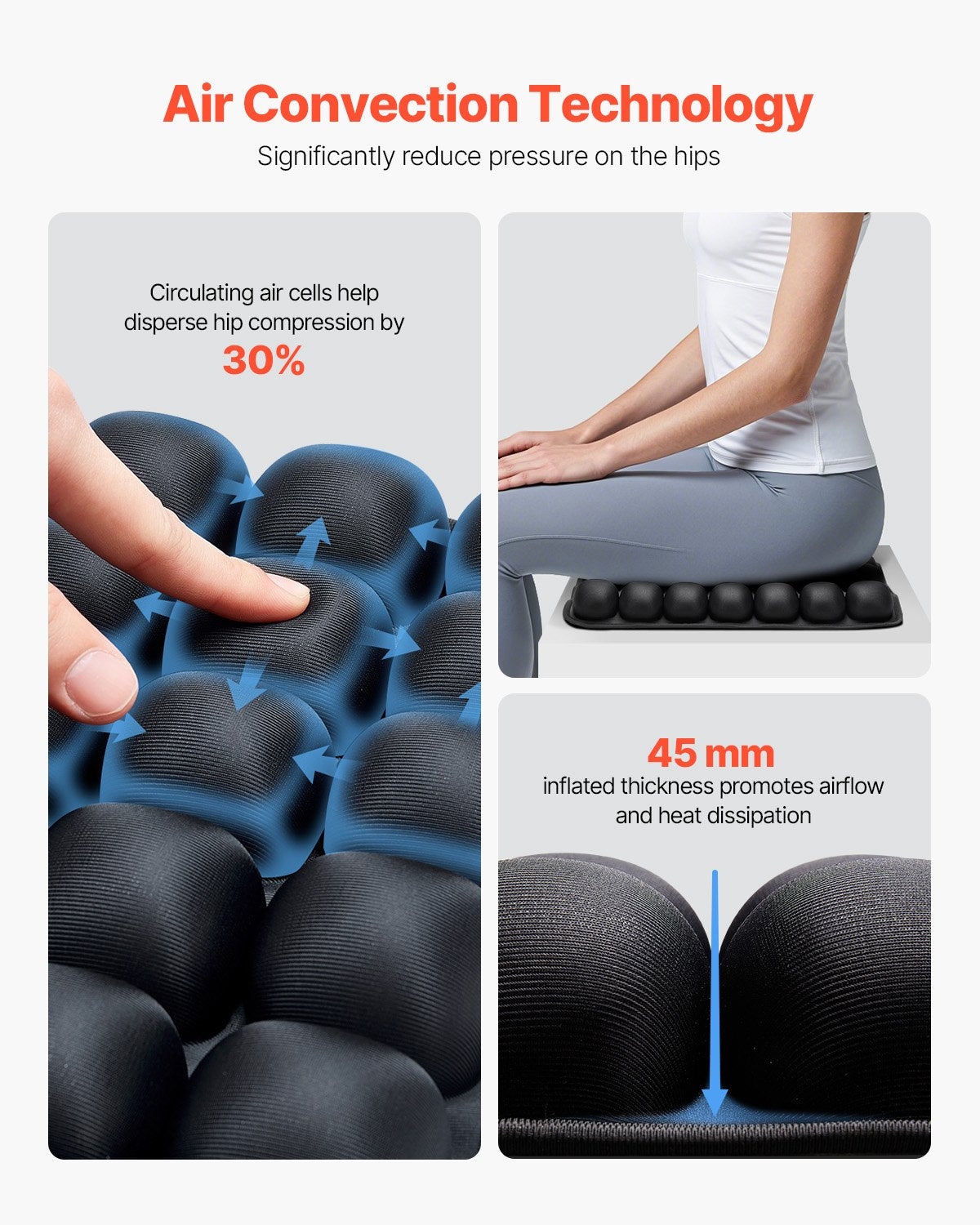 Ergonomic Inflatable Seat Cushion with 56 Air Cells for Pressure Relief - Lycra & TPU Pad for Wheelchair, Office, Travel, Car, Airplane