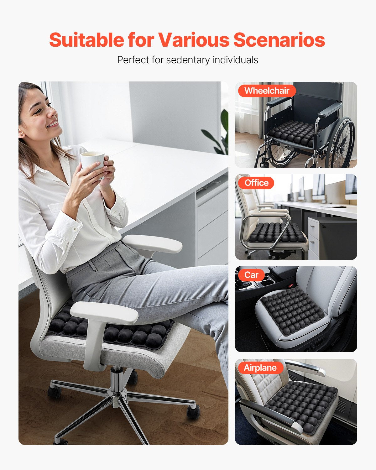 Ergonomic Inflatable Seat Cushion with 56 Air Cells for Pressure Relief - Lycra & TPU Pad for Wheelchair, Office, Travel, Car, Airplane