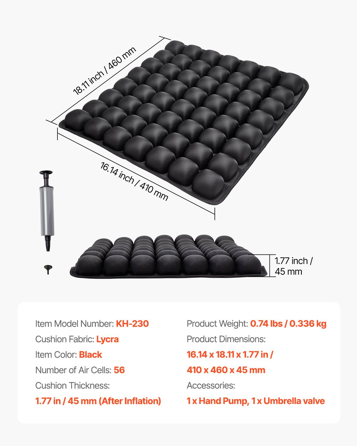 Ergonomic Inflatable Seat Cushion with 56 Air Cells for Pressure Relief - Lycra & TPU Pad for Wheelchair, Office, Travel, Car, Airplane