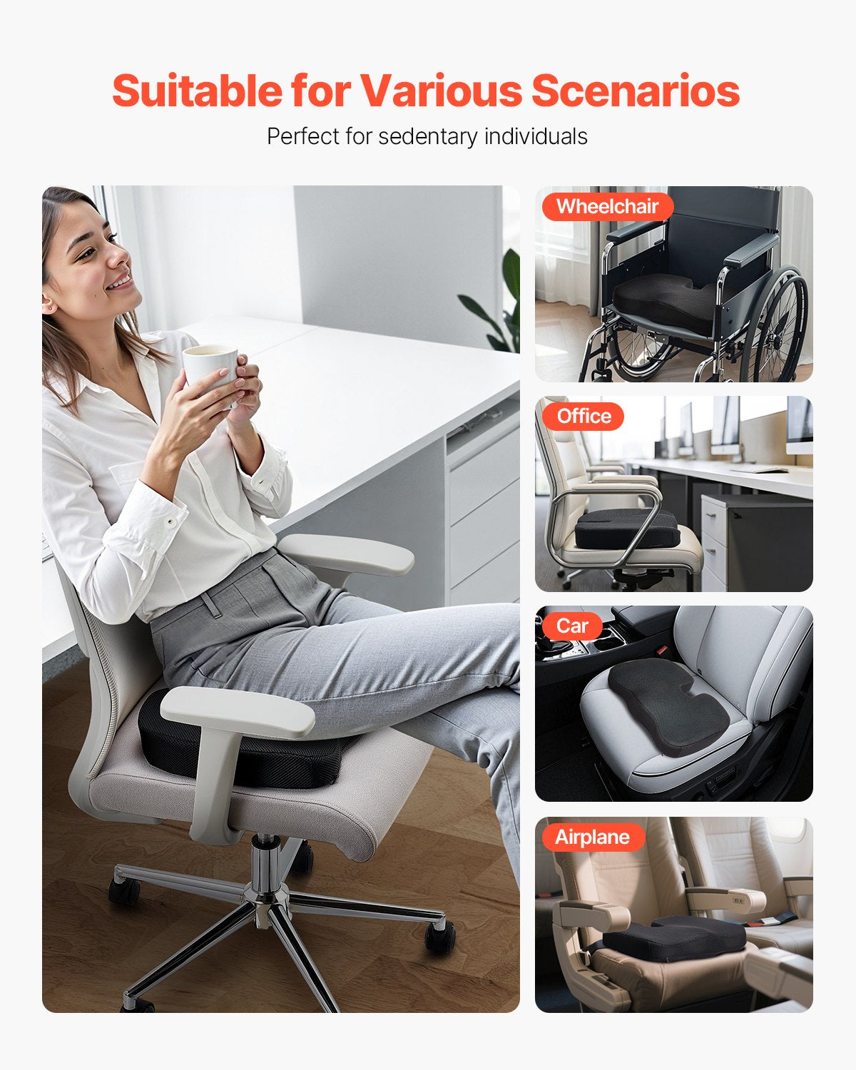 Ergonomic Cooling Gel Memory Foam Seat Cushion with U-Shaped Cutout for Pressure Relief in Wheelchairs, Cars, Offices, and Travel