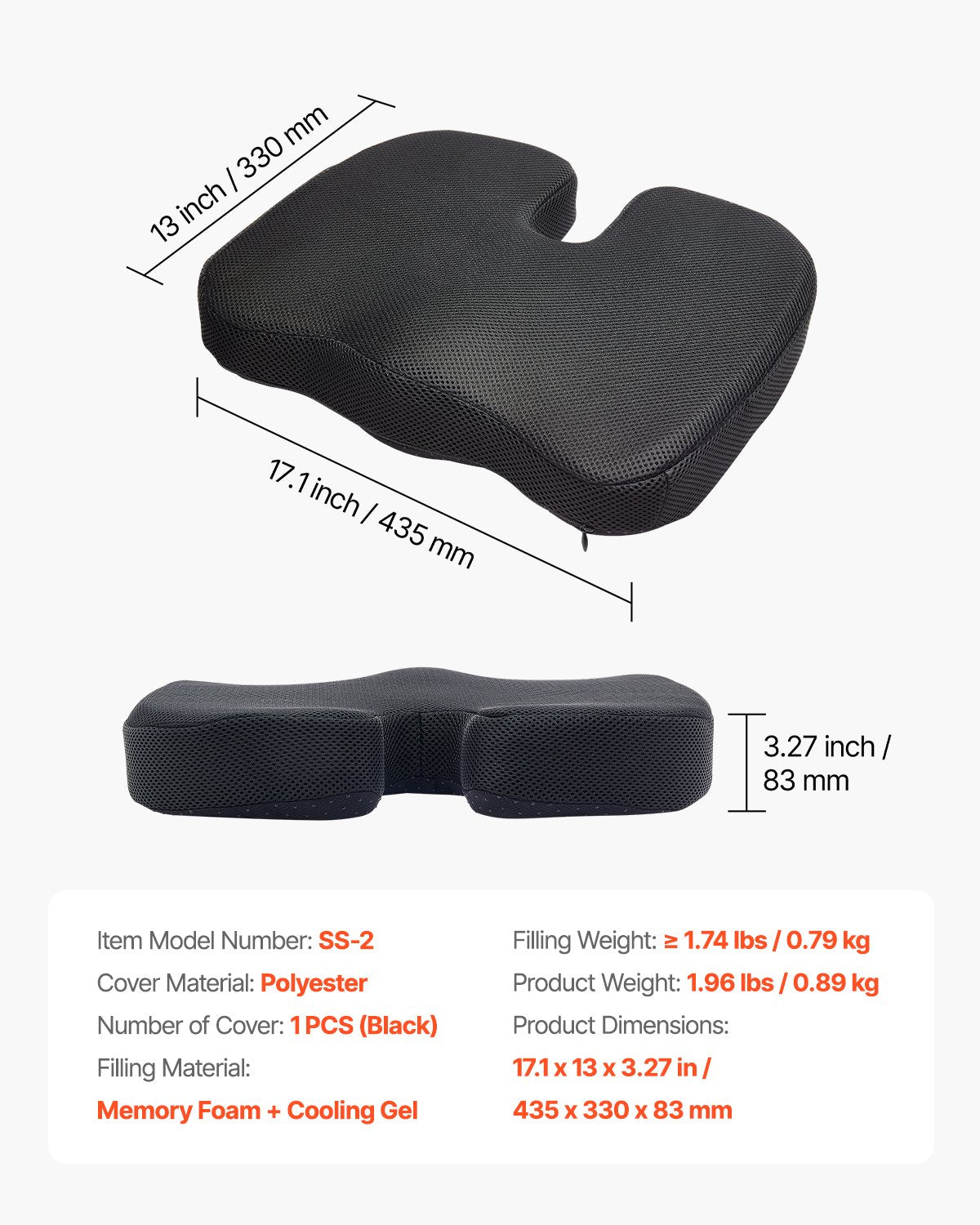 Ergonomic Cooling Gel Memory Foam Seat Cushion with U-Shaped Cutout for Pressure Relief in Wheelchairs, Cars, Offices, and Travel