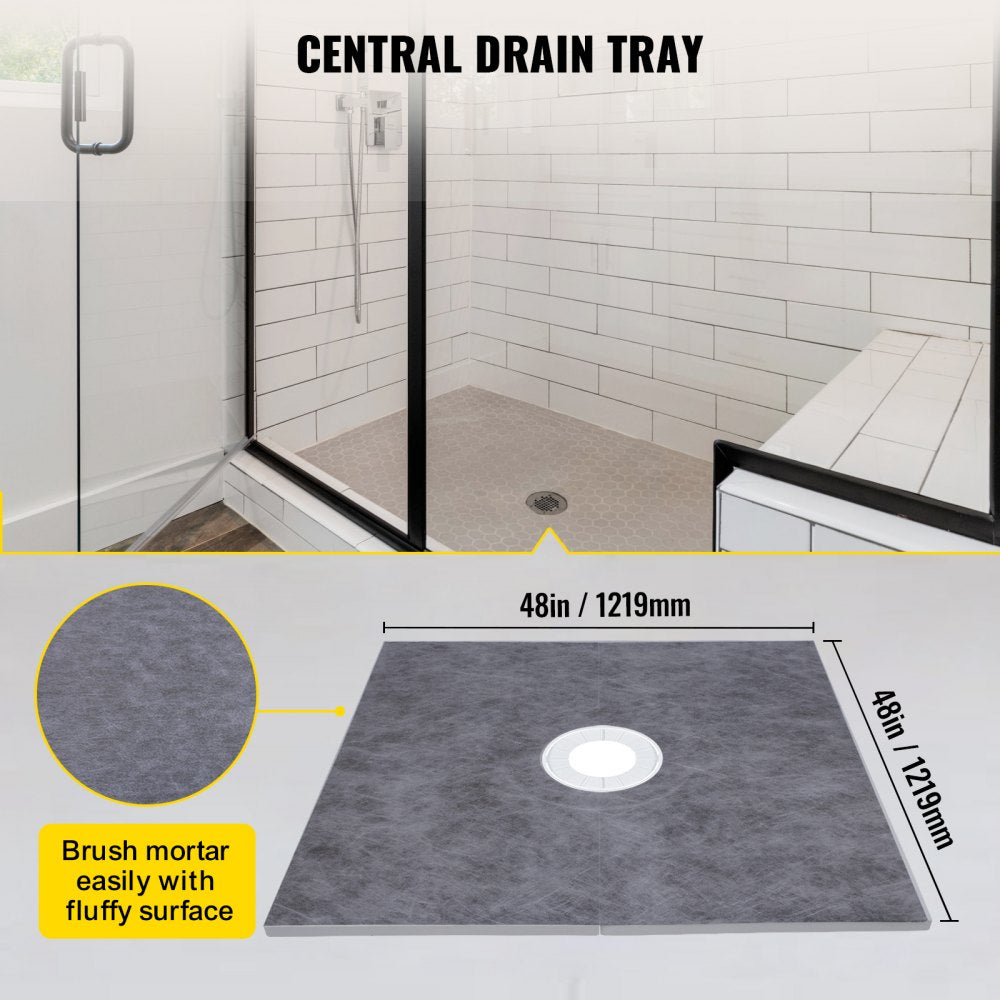Vevor 48''x48'' Shower Kit With Shower Tray & Curb With Central Drain Kit Pvc