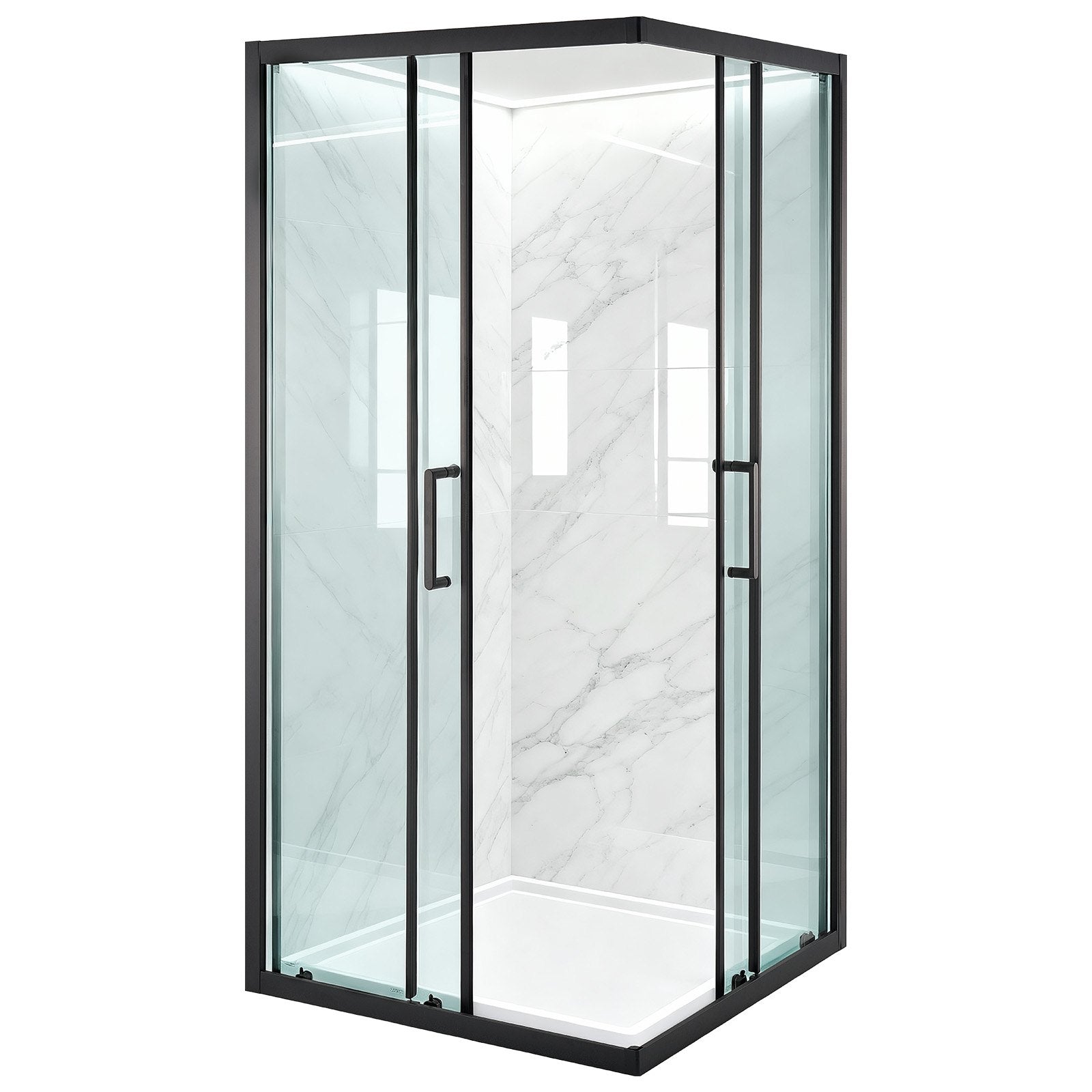 Compact 35"x35"x72" Corner Shower Enclosure with Double Sliding Doors, Clear Tempered Glass, Matte Black Frame, Magnetic Seal, Easy Install Kit