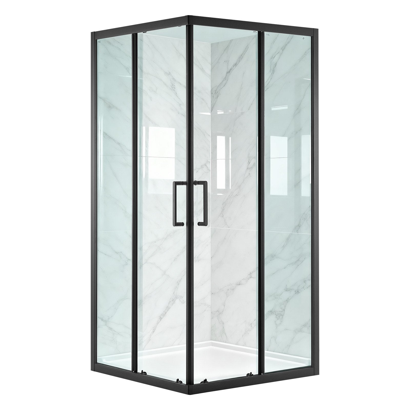 Compact 35"x35"x72" Corner Shower Enclosure with Double Sliding Doors, Clear Tempered Glass, Matte Black Frame, Magnetic Seal, Easy Install Kit