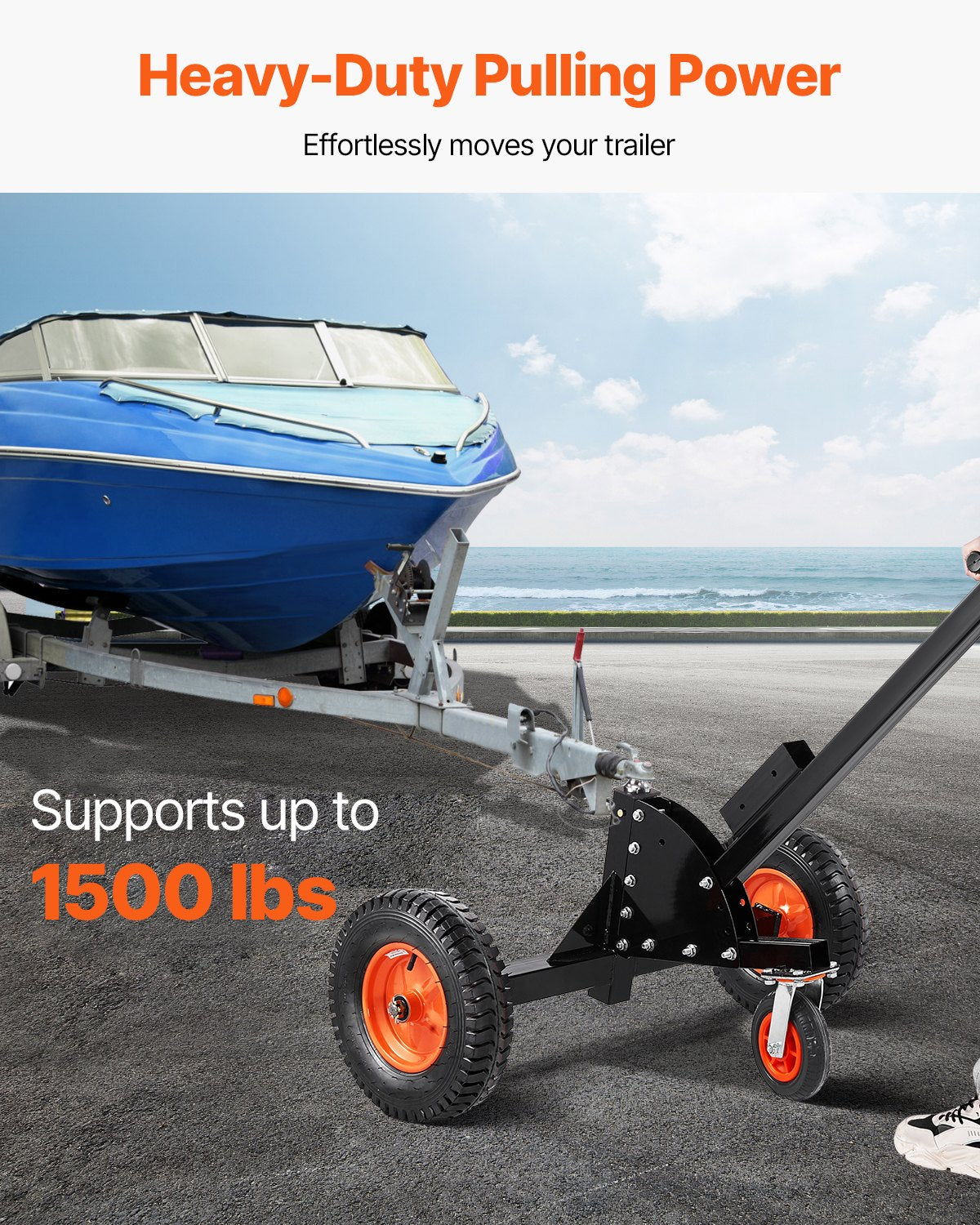Heavy-Duty Trailer Dolly with 1500lbs Capacity, 2-in-1 Design, 2" Hitch Ball, 16" Pneumatic Tires, Universal Wheel for Car RV Trailer Transport