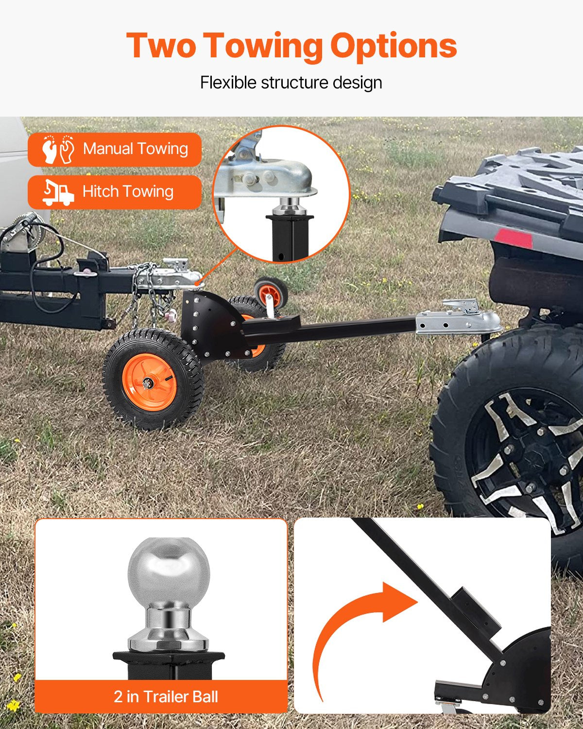 Heavy-Duty Trailer Dolly with 1500lbs Capacity, 2-in-1 Design, 2" Hitch Ball, 16" Pneumatic Tires, Universal Wheel for Car RV Trailer Transport