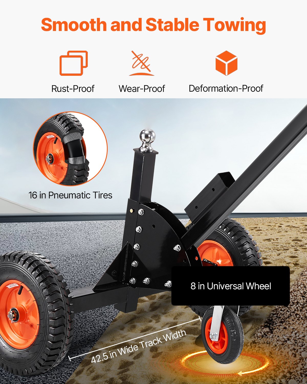 Heavy-Duty Trailer Dolly with 1500lbs Capacity, 2-in-1 Design, 2" Hitch Ball, 16" Pneumatic Tires, Universal Wheel for Car RV Trailer Transport