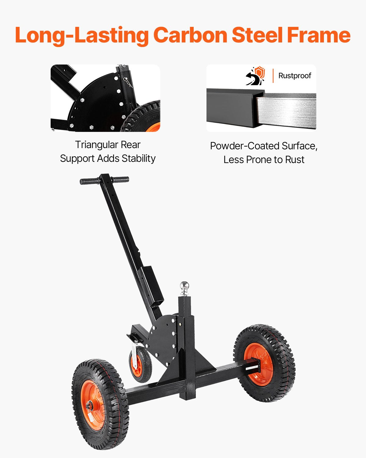 Heavy-Duty Trailer Dolly with 1500lbs Capacity, 2-in-1 Design, 2" Hitch Ball, 16" Pneumatic Tires, Universal Wheel for Car RV Trailer Transport