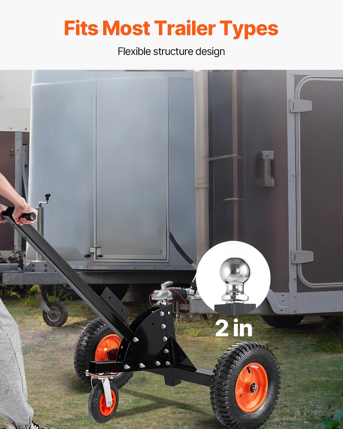 Heavy-Duty Trailer Dolly with 1500lbs Capacity, 2-in-1 Design, 2" Hitch Ball, 16" Pneumatic Tires, Universal Wheel for Car RV Trailer Transport