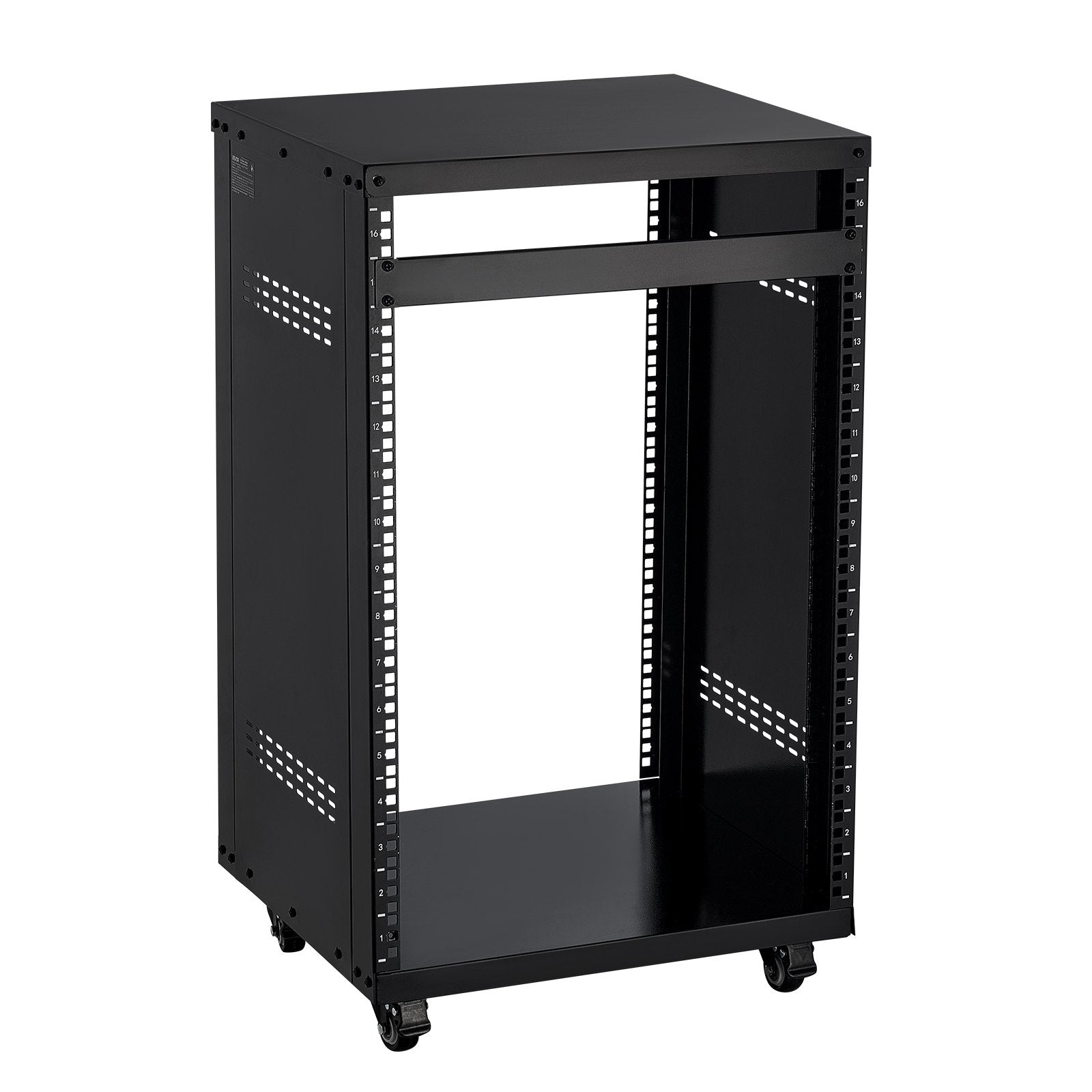 16U AV Rack for Home Studios - Sturdy Open Frame Server Cabinet with Lockable Casters, Ventilated Design for 19-Inch Audio Video and IT Equipment