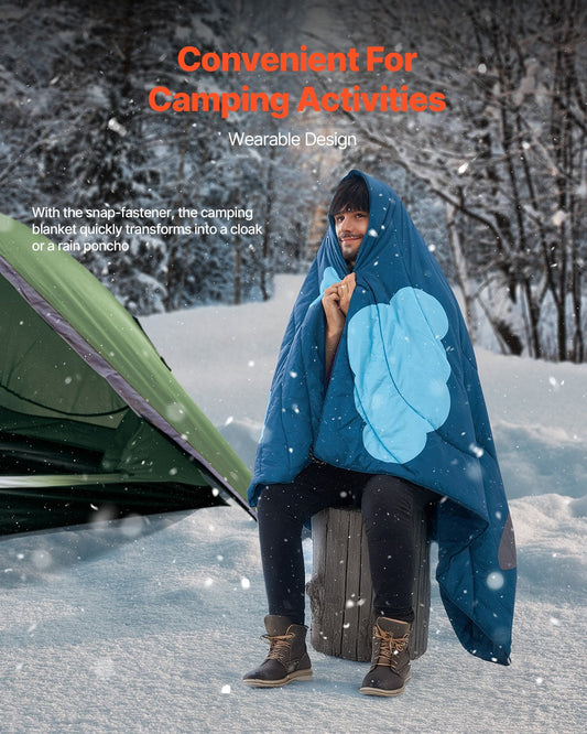 Wearable Large Camping Blanket - Windproof, Waterproof, Flame Retardant, Perfect for Outdoor Events, Hiking, Picnics & Travel, 75" x 52"